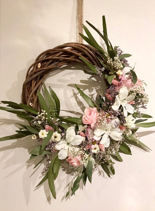 Dried & Faux Floral Wreath with Eucalyptus